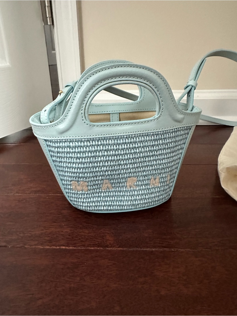 Marni Powder Blue Woven Mini Basket Bag